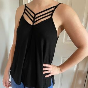 Express Strappy V-neck Black Tank Top